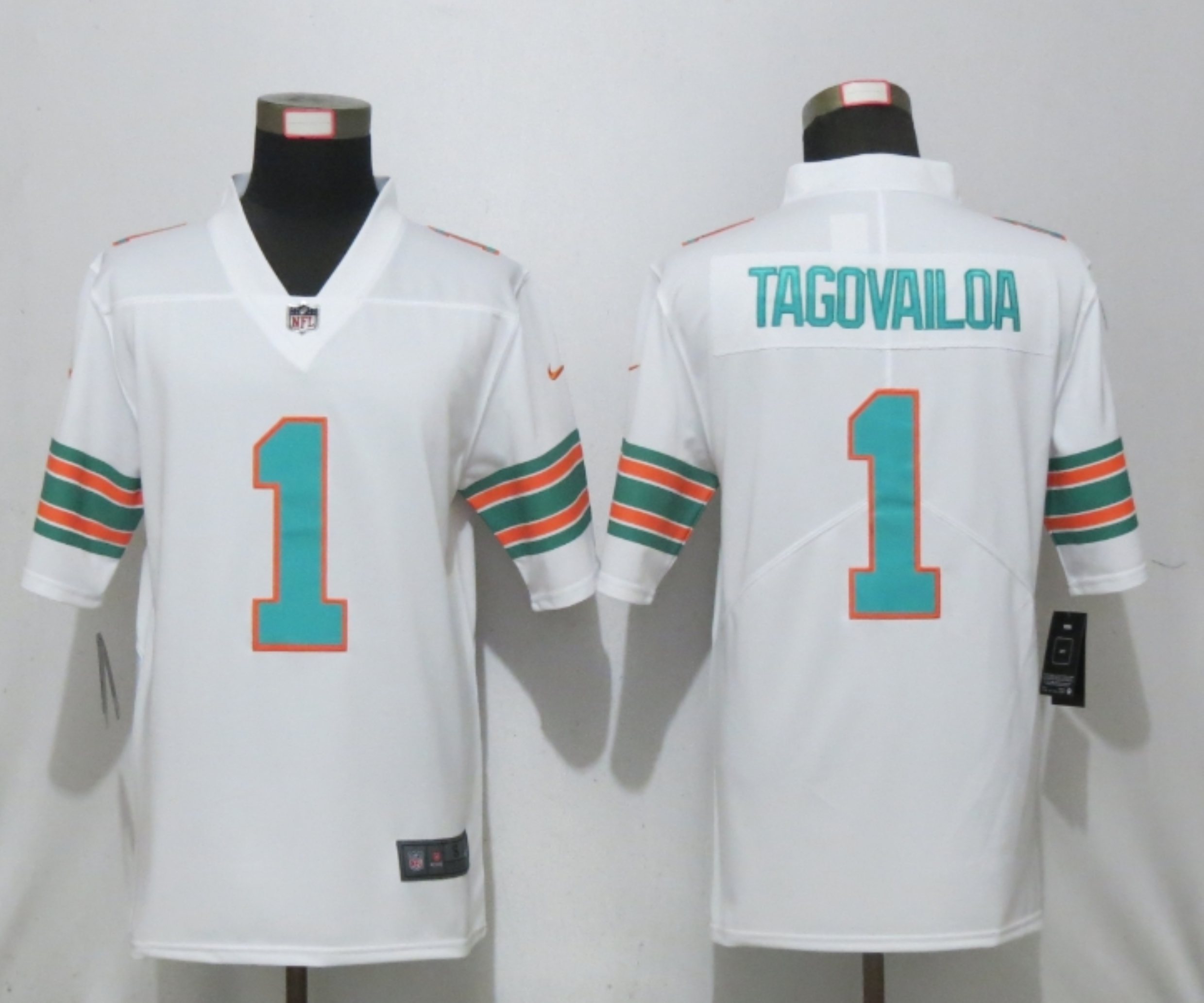 Men New Nike Miami Dolphins 1 Tagovailoa White 2nd Alternate Game Jersey